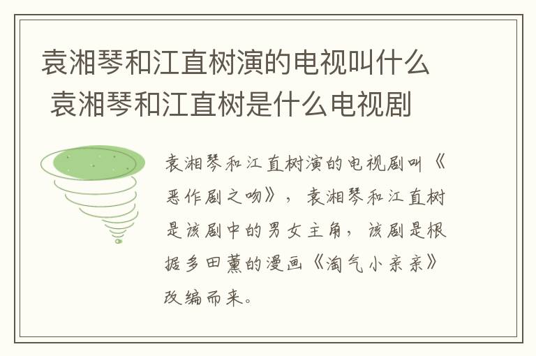 袁湘琴和江直樹演的電視叫什么 袁湘琴和江直樹是什么電視劇