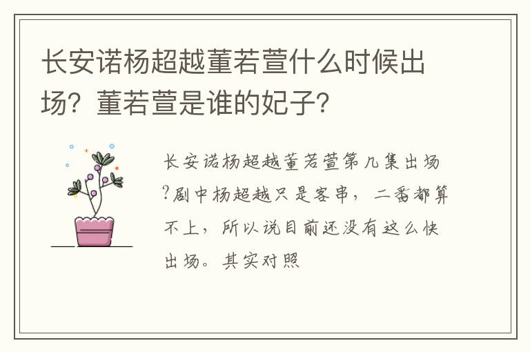 長安諾楊超越董若萱什么時候出場？董若萱是誰的妃子？