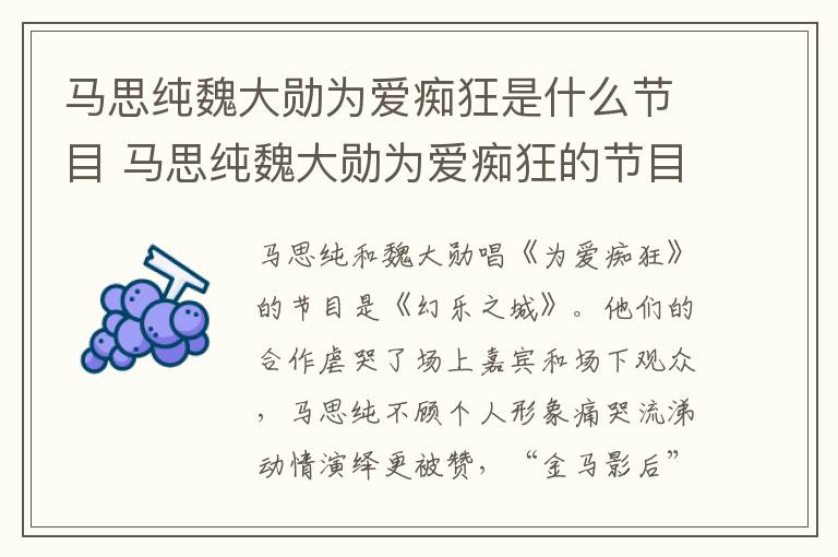 馬思純魏大勛為愛癡狂是什么節(jié)目 馬思純魏大勛為愛癡狂的節(jié)目