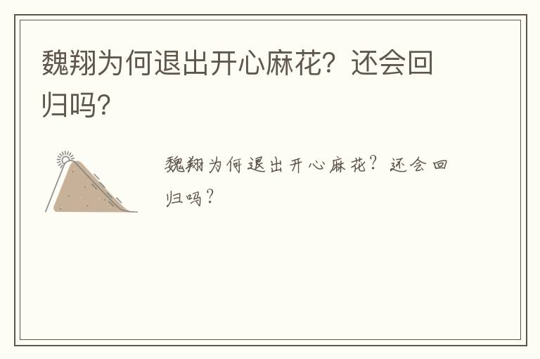 魏翔為何退出開心麻花？還會回歸嗎？