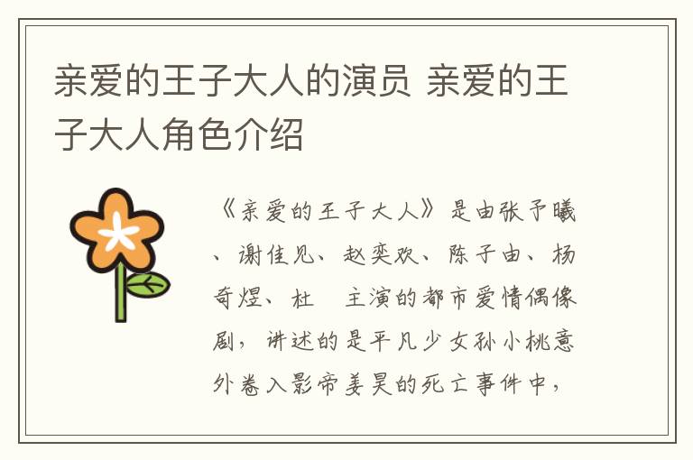 親愛的王子大人的演員 親愛的王子大人角色介紹