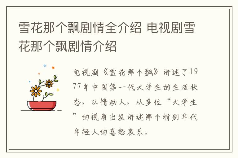 雪花那個(gè)飄劇情全介紹 電視劇雪花那個(gè)飄劇情介紹
