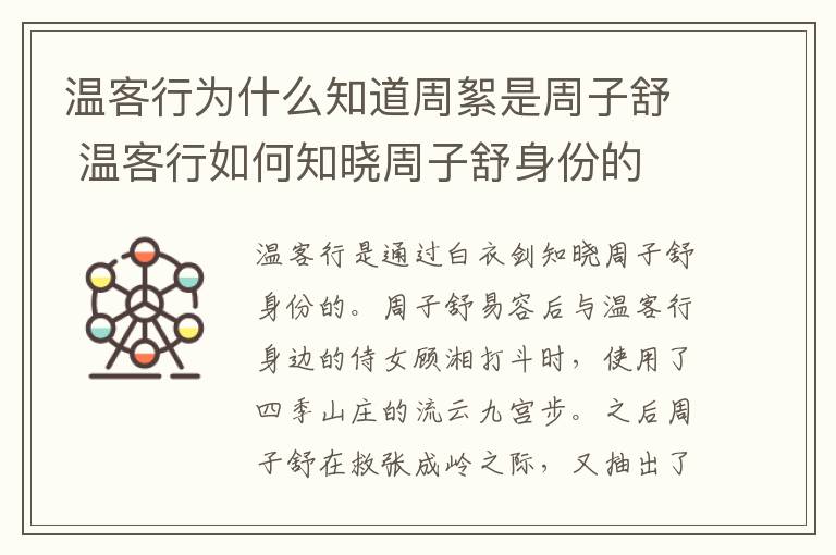 溫客行為什么知道周絮是周子舒 溫客行如何知曉周子舒身份的