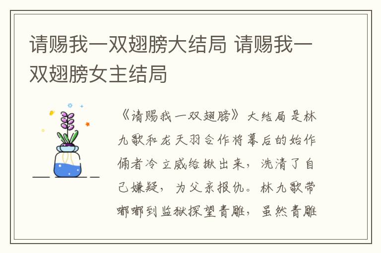 請賜我一雙翅膀大結(jié)局 請賜我一雙翅膀女主結(jié)局