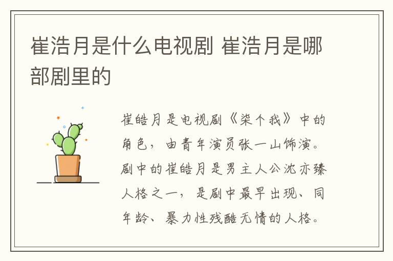 崔浩月是什么電視劇 崔浩月是哪部劇里的