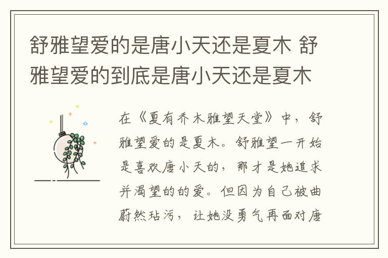 舒雅望愛(ài)的是唐小天還是夏木 舒雅望愛(ài)的到底是唐小天還是夏木