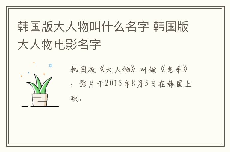 韓國(guó)版大人物叫什么名字 韓國(guó)版大人物電影名字