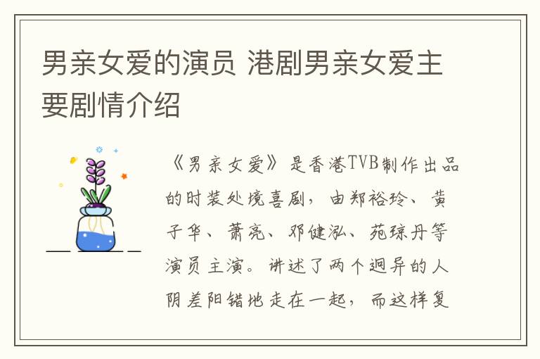 男親女愛的演員 港劇男親女愛主要劇情介紹