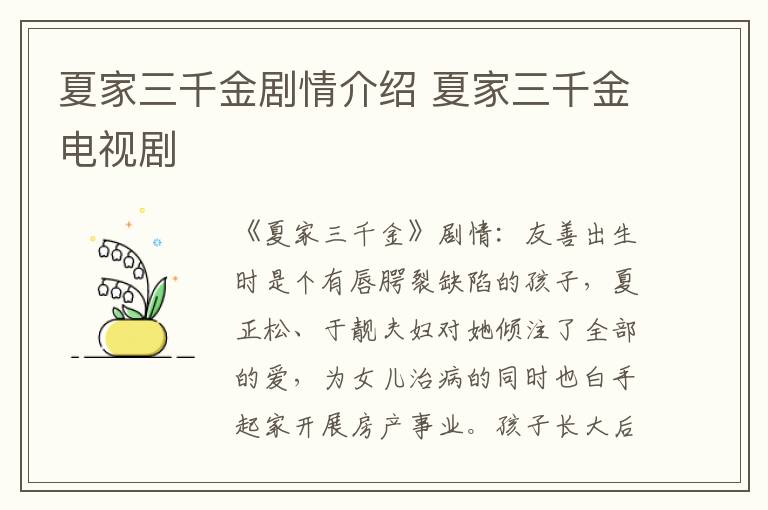 夏家三千金劇情介紹 夏家三千金電視劇