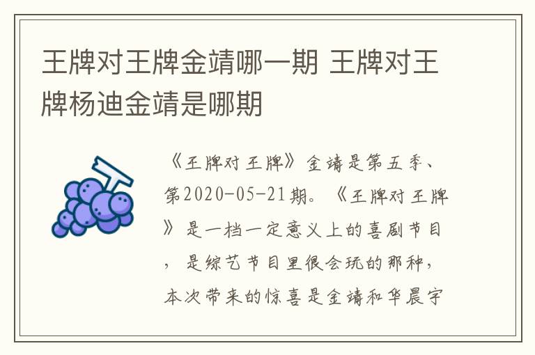 王牌對王牌金靖哪一期 王牌對王牌楊迪金靖是哪期