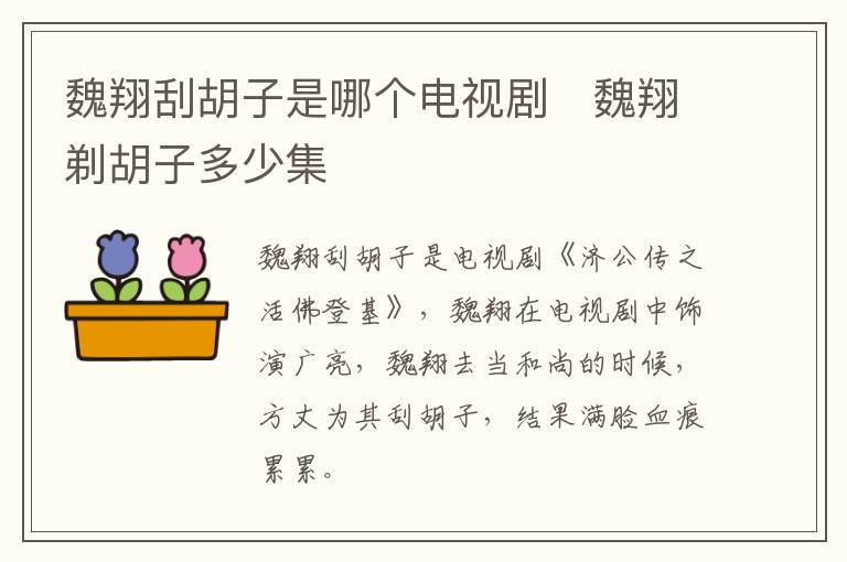 魏翔刮胡子是哪個電視劇   魏翔剃胡子多少集