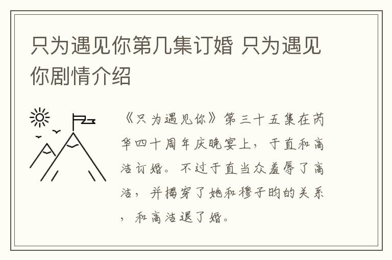 只為遇見你第幾集訂婚 只為遇見你劇情介紹