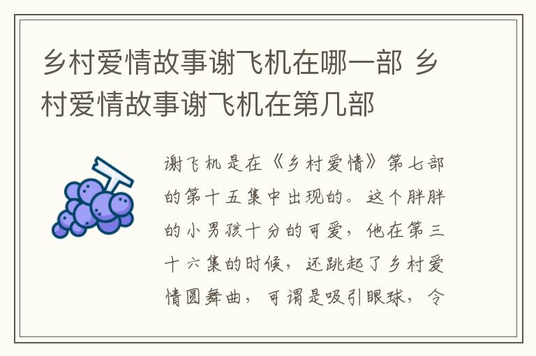 鄉(xiāng)村愛情故事謝飛機在哪一部 鄉(xiāng)村愛情故事謝飛機在第幾部