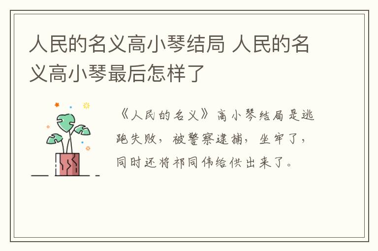 人民的名義高小琴結(jié)局 人民的名義高小琴最后怎樣了