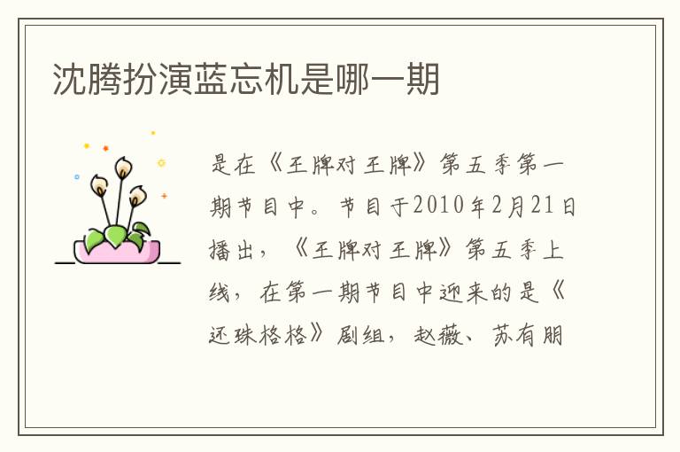 沈騰扮演藍忘機是哪一期
