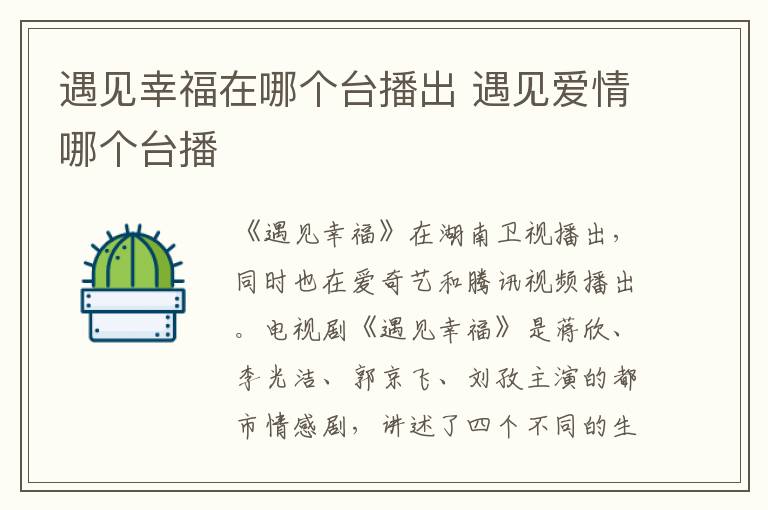 遇見幸福在哪個(gè)臺(tái)播出 遇見愛情哪個(gè)臺(tái)播