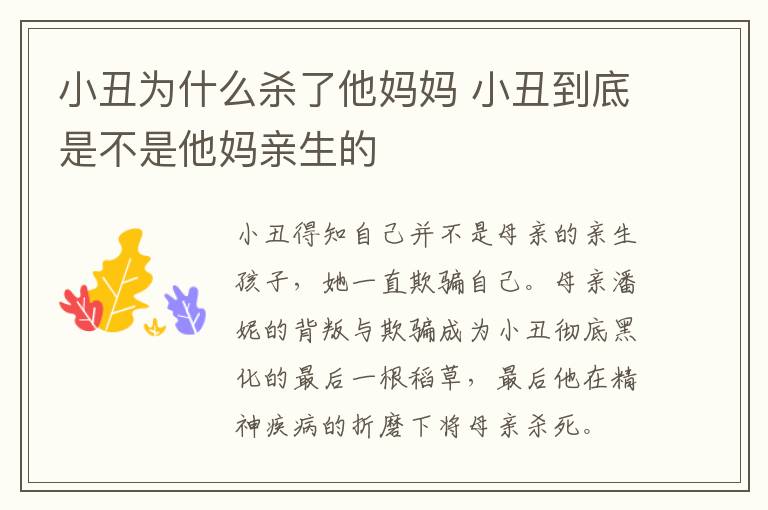 小丑為什么殺了他媽媽 小丑到底是不是他媽親生的