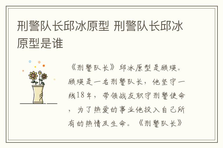 刑警隊(duì)長邱冰原型 刑警隊(duì)長邱冰原型是誰
