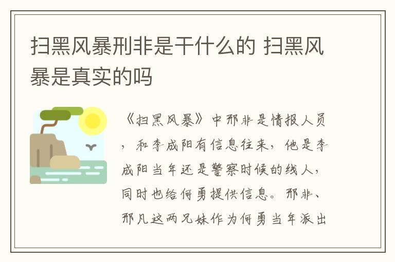 掃黑風(fēng)暴刑非是干什么的 掃黑風(fēng)暴是真實(shí)的嗎