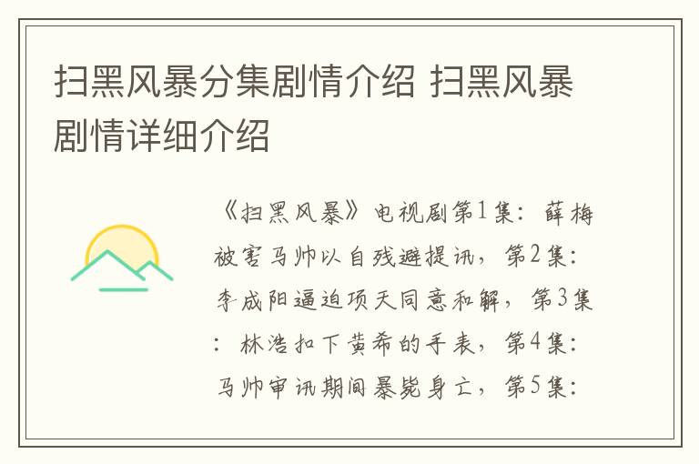 掃黑風(fēng)暴分集劇情介紹 掃黑風(fēng)暴劇情詳細(xì)介紹