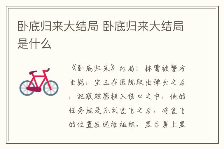 臥底歸來大結(jié)局 臥底歸來大結(jié)局是什么