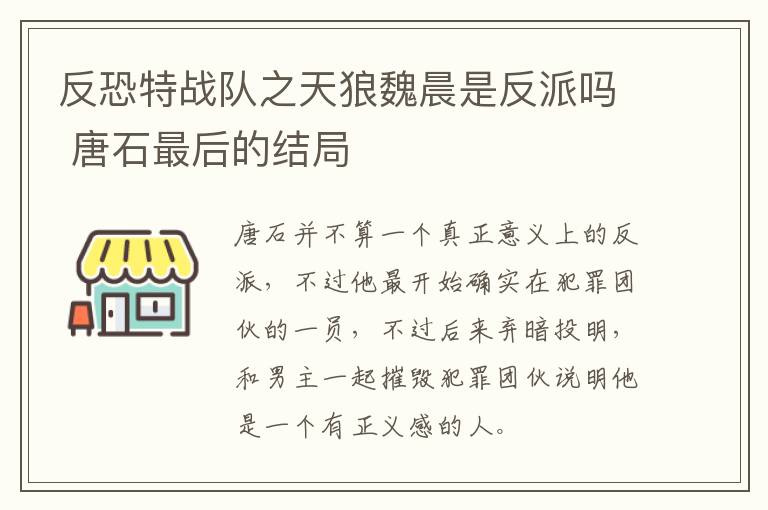 反恐特戰(zhàn)隊(duì)之天狼魏晨是反派嗎 唐石最后的結(jié)局