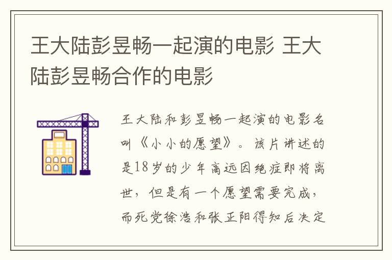 王大陸彭昱暢一起演的電影 王大陸彭昱暢合作的電影