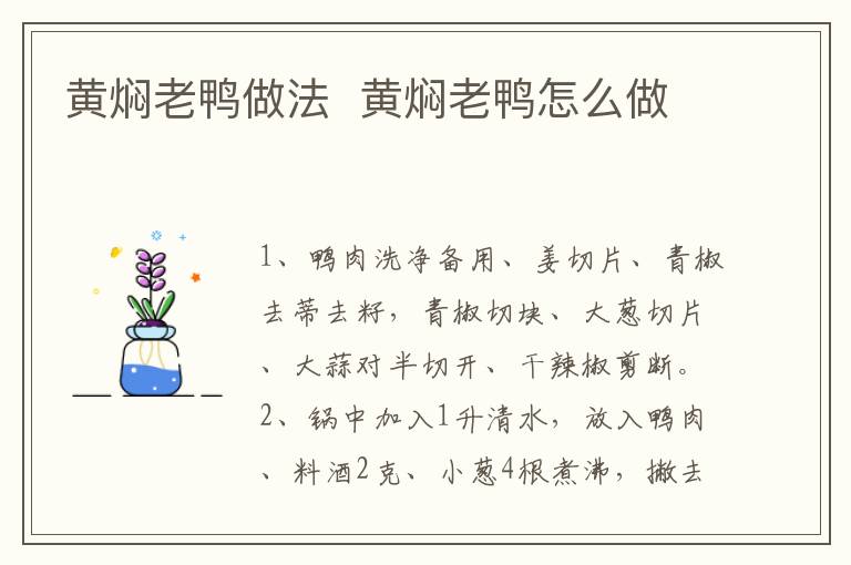 黃燜老鴨做法  黃燜老鴨怎么做
