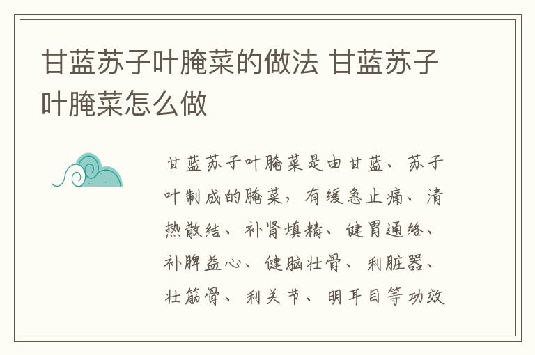 甘藍(lán)蘇子葉腌菜的做法 甘藍(lán)蘇子葉腌菜怎么做