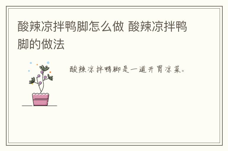 酸辣涼拌鴨腳怎么做 酸辣涼拌鴨腳的做法