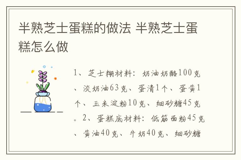 半熟芝士蛋糕的做法 半熟芝士蛋糕怎么做