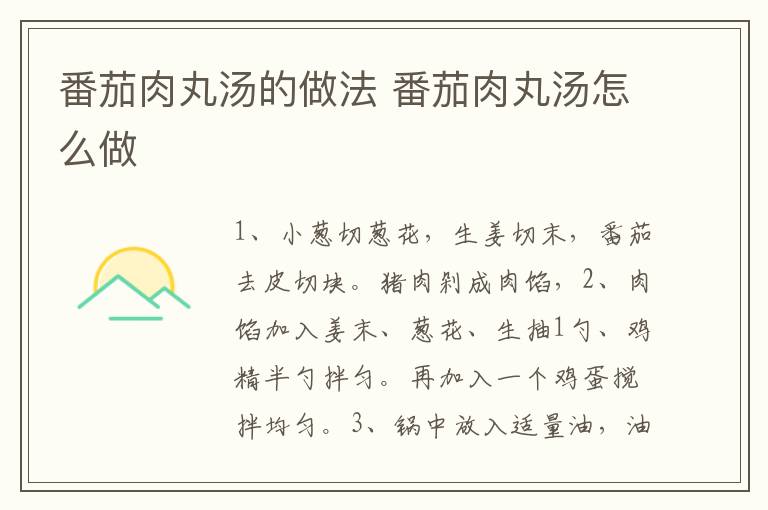 番茄肉丸湯的做法 番茄肉丸湯怎么做