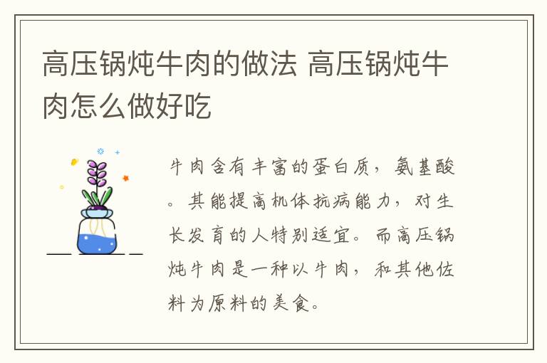 高壓鍋燉牛肉的做法 高壓鍋燉牛肉怎么做好吃