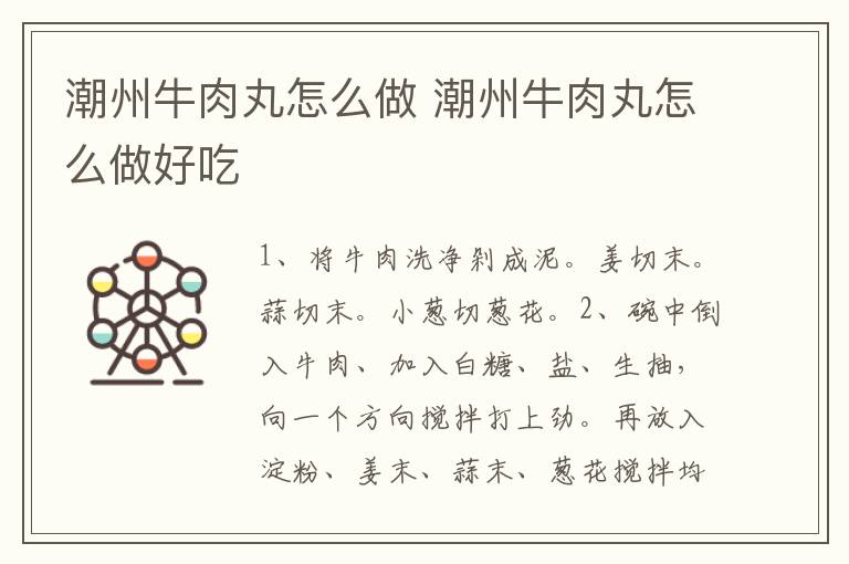 潮州牛肉丸怎么做 潮州牛肉丸怎么做好吃