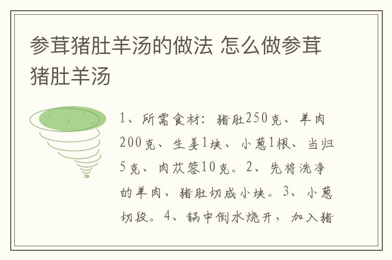 參茸豬肚羊湯的做法 怎么做參茸豬肚羊湯