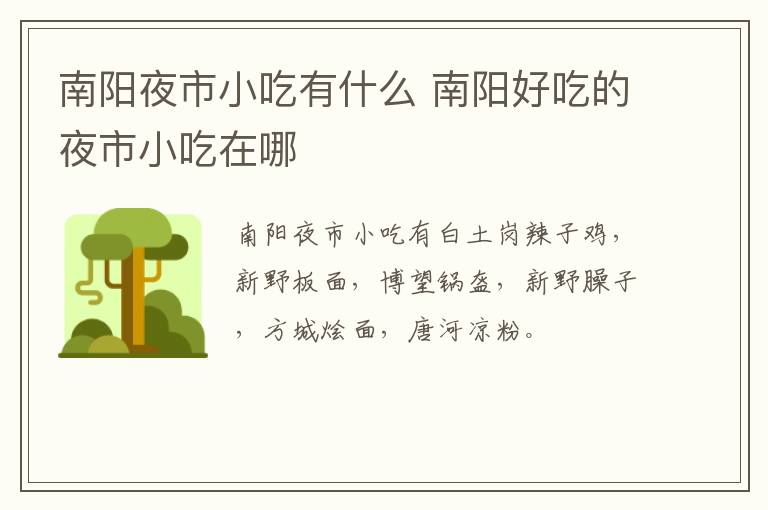 南陽(yáng)夜市小吃有什么 南陽(yáng)好吃的夜市小吃在哪