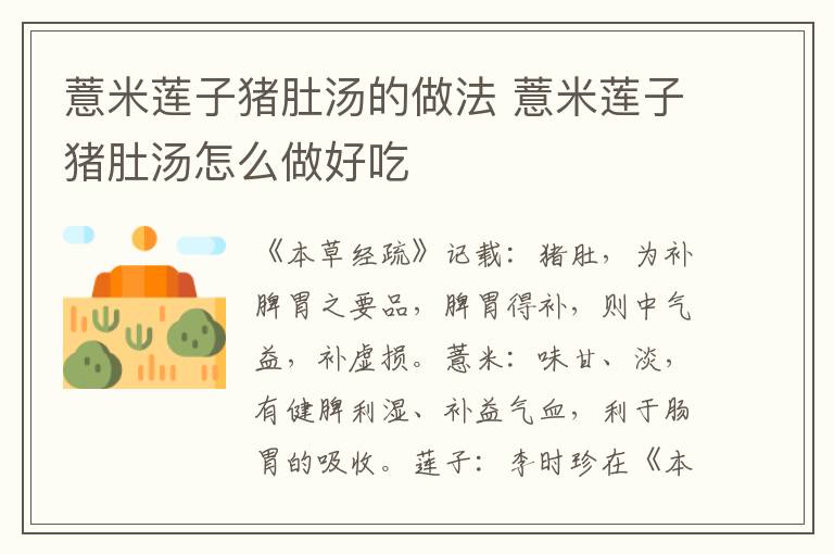 薏米蓮子豬肚湯的做法 薏米蓮子豬肚湯怎么做好吃