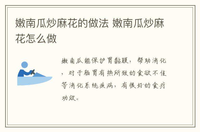 嫩南瓜炒麻花的做法 嫩南瓜炒麻花怎么做