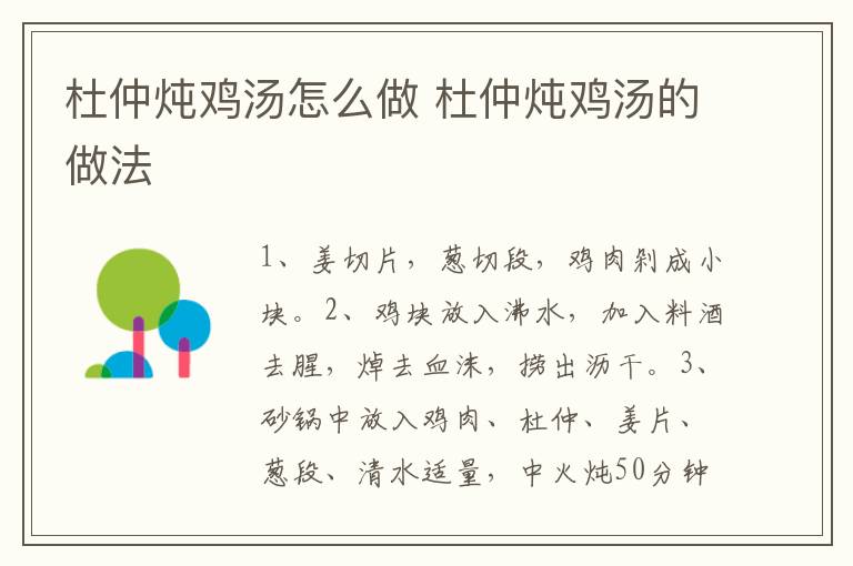 杜仲燉雞湯怎么做 杜仲燉雞湯的做法